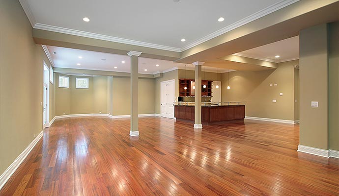 basement wood flooring in newly constructed home