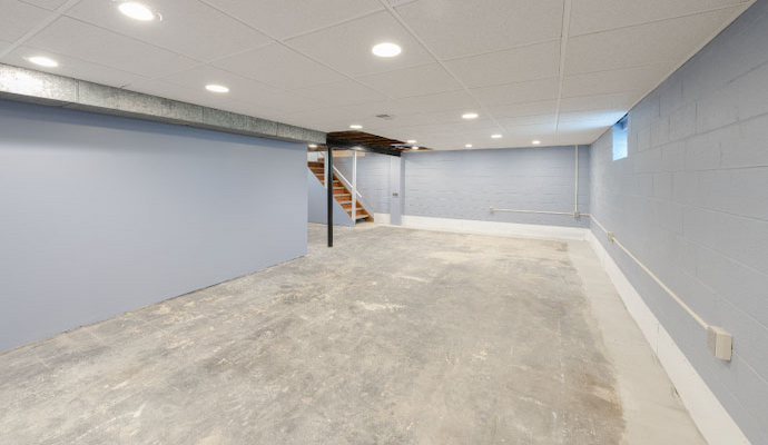 A clean waterproofed basement