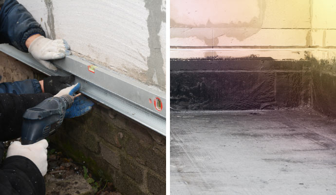 Collage of foundation wall repair and floor repair
