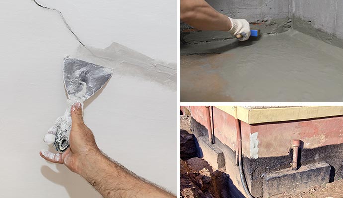 Collage of wall repair, floor repair and commercial repair