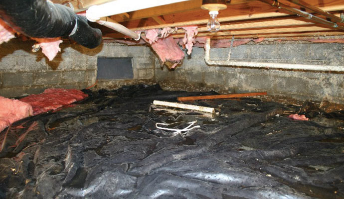 Interior of damaged crawl space
