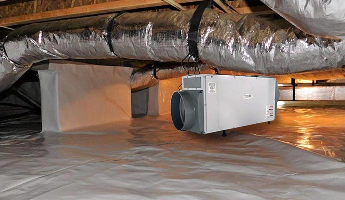 Dehumidifier installed in the crawl space