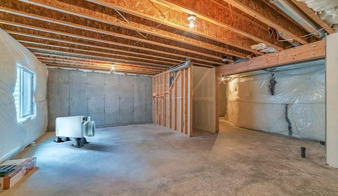A dehumidifier installed in insulated basement