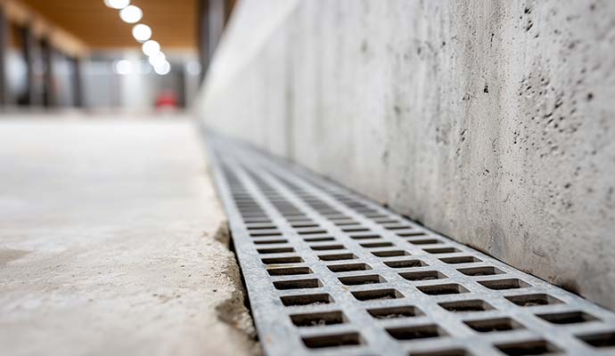 Drainage system installed in basement