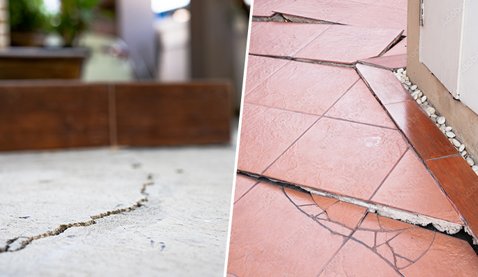 collage of foundation floor cracks