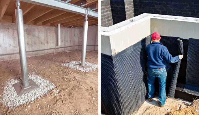 Collage of house leveling and foundation repair