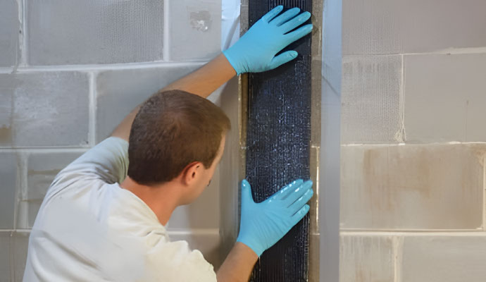 a professional worker fixing wall crack