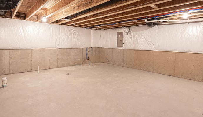 Newly waterproofed basement