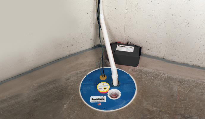 Installed sump pump with battery backup