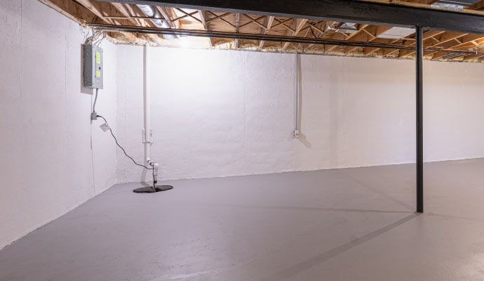 Waterproofed basement with newly installed sump pump system